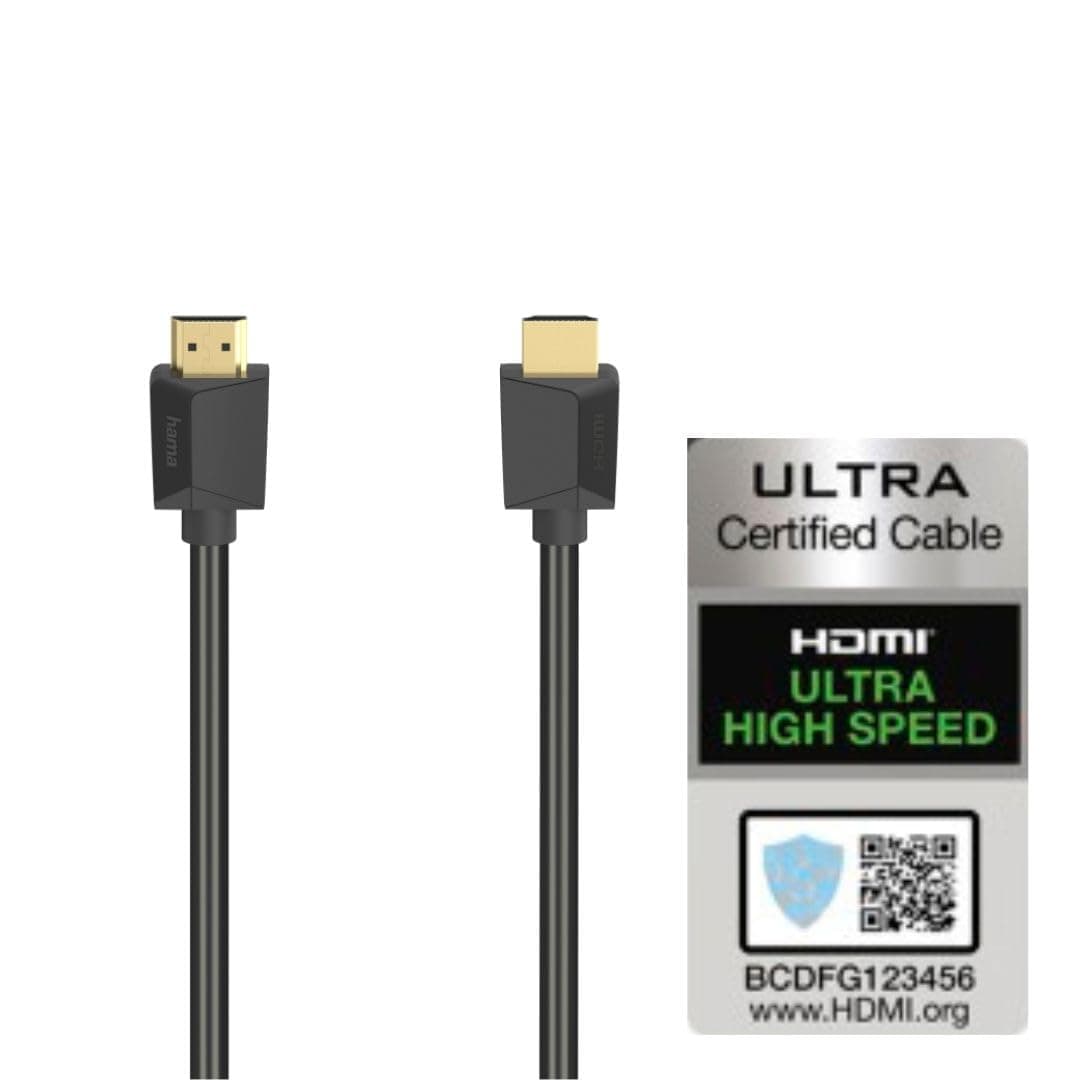 Кабел HAMA High Speed, HDMI мъжко - HDMI мъжко, 8K, 48GB/s, Ethernet, 1 м, Позл. конектори, Черен