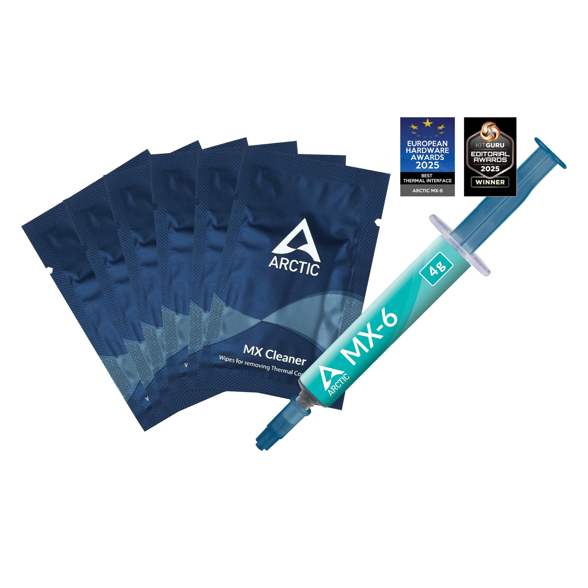 Термо паста с 6 бр почистващи кърпички ARCTIC MX-6, 4g, Сив