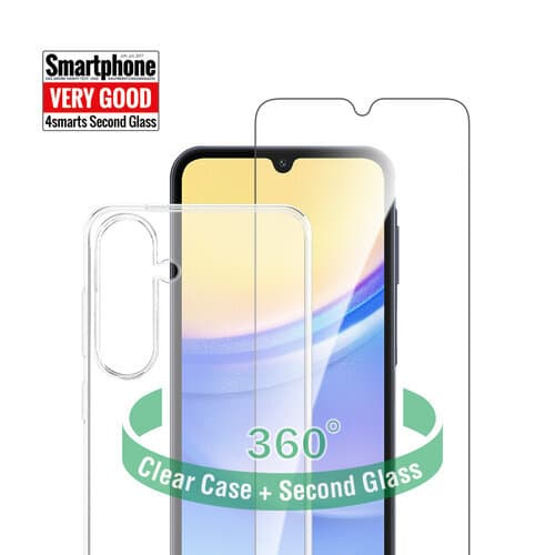 Тънък силиконов кейс и стъклено защитно покритие за дисплея на Samsung Galaxy A15, A15 5G - 4smarts 360° Starter Set (прозрачен)