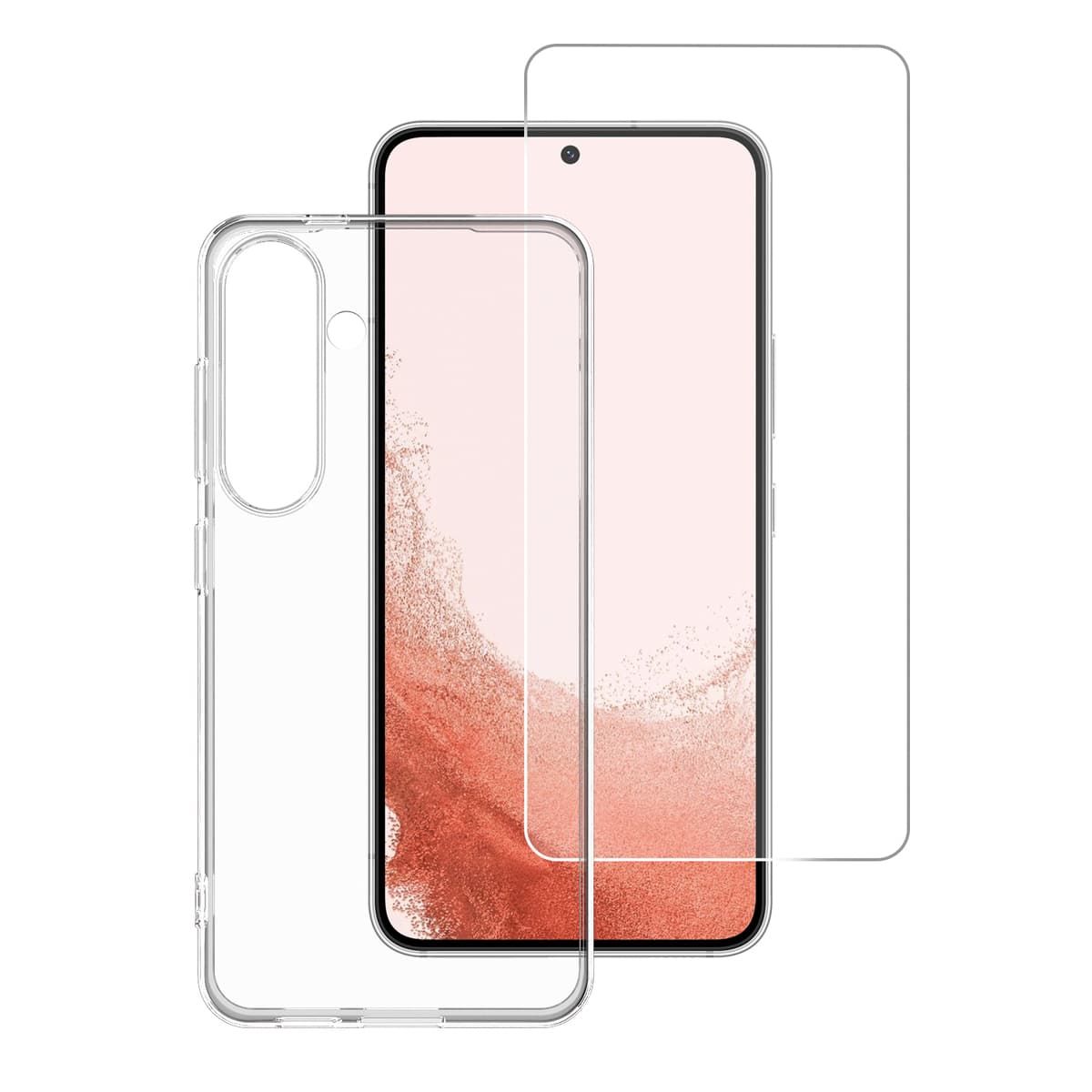 Тънък силиконов кейс и стъклено защитно покритие за дисплея на Samsung Galaxy S24 Plus - 4smarts 360° Starter Set (прозрачен)