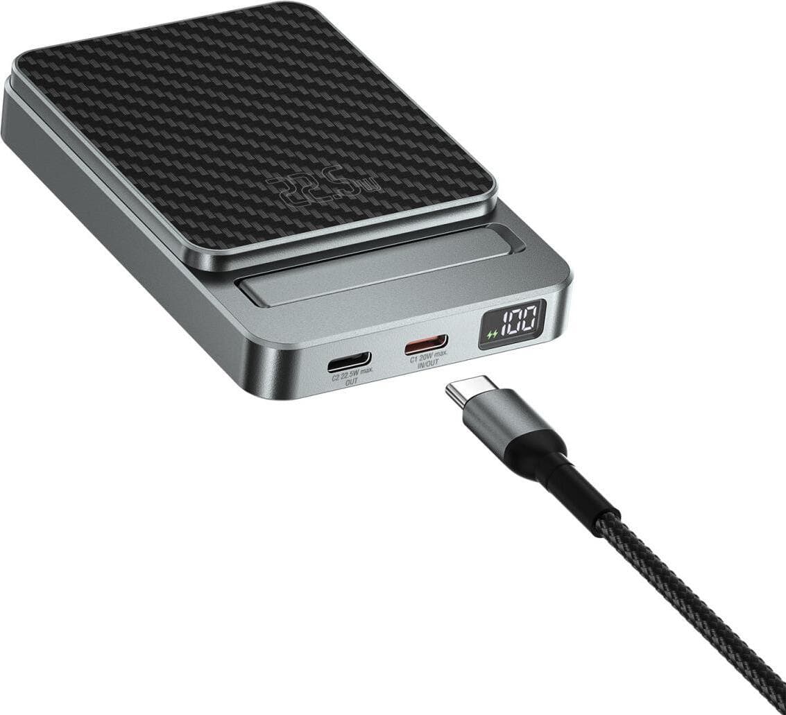 Преносима външна батерия с 2xUSB-C порта и безжично зареждане с MagSafe - 4smarts OneStyle MagSafe PowerBank 5000 mAh (кевлар)