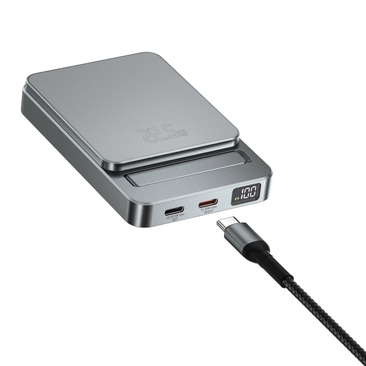 Преносима външна батерия с 2xUSB-C порта и безжично зареждане с MagSafe - 4smarts OneStyle MagSafe PowerBank 5000 mAh (сив)