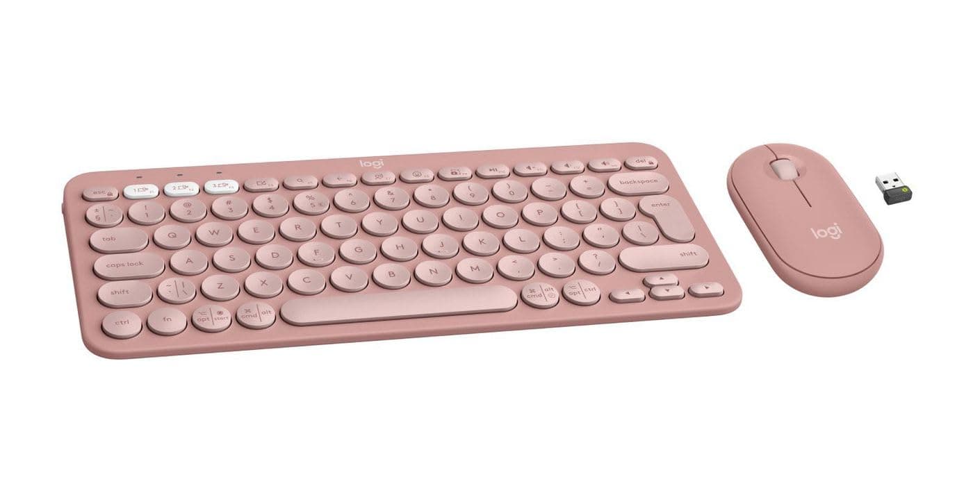 Комплект клавиатура и мишка Logitech Pebble 2 Combo, безжични, 4000dpi, USB, розови