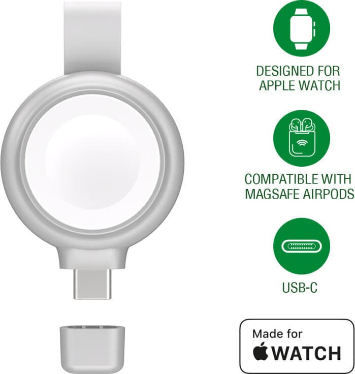Докинг станция за зареждане на Apple Watch и AirPods с MagSafe кейс за зареждане - 4smarts MFi Fast Charger for Apple Watch 5W (бял)