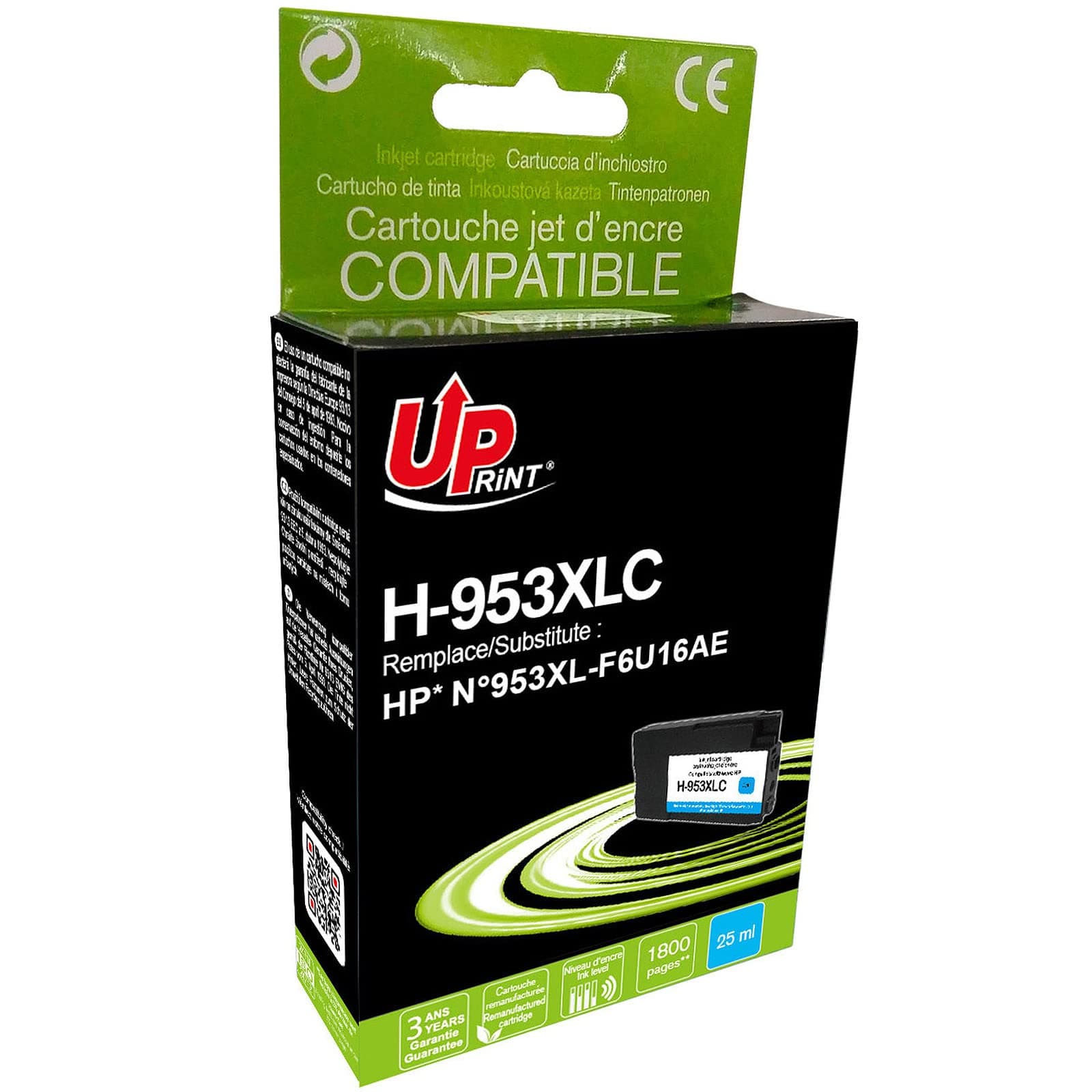 Мастилница UPRINT F6U16AE, HP 953XL, OfficeJet Pro 8210/8710/7720, 25 ml, Cyan