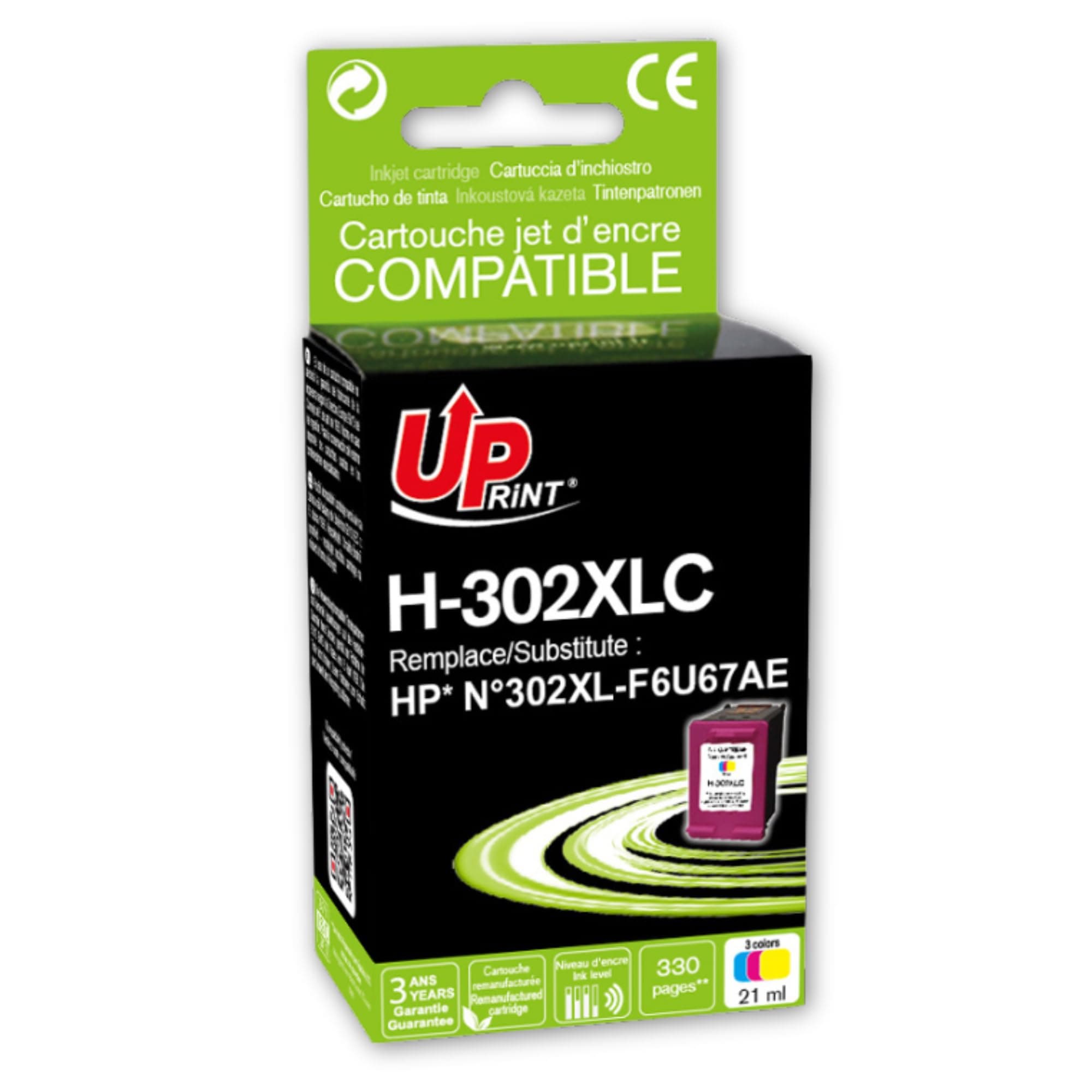 Мастилница UPRINT F6U67AE-N°302XL HP, Цветна
