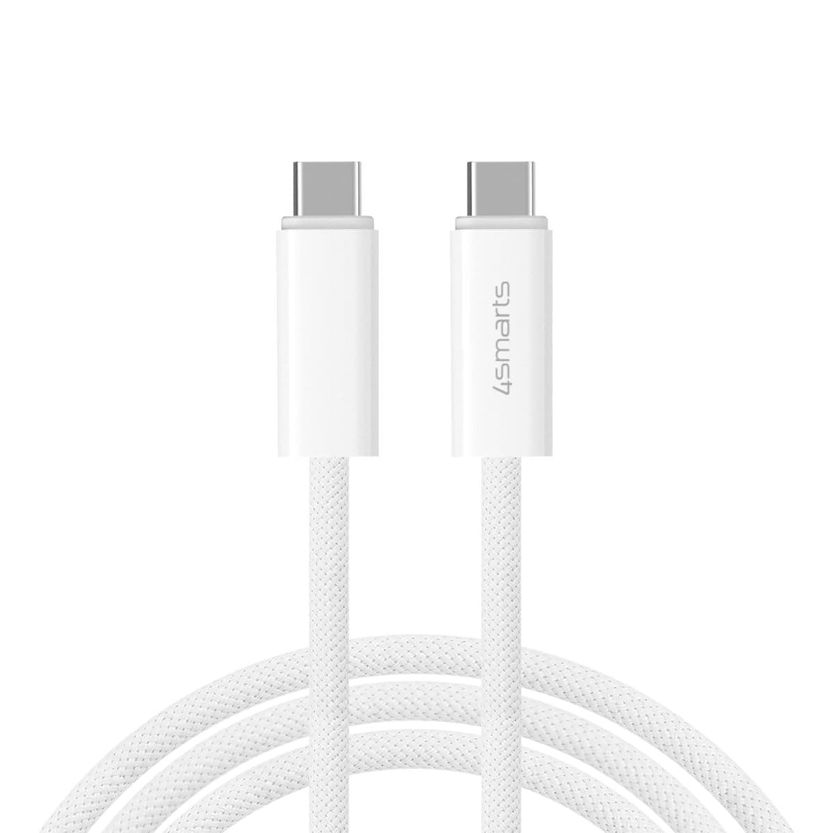 Кабел с бързо зареждане за устройства с USB-C порт (150 см) - 4smarts PremiumCord USB-C to USB-C Cable 240W (бял)