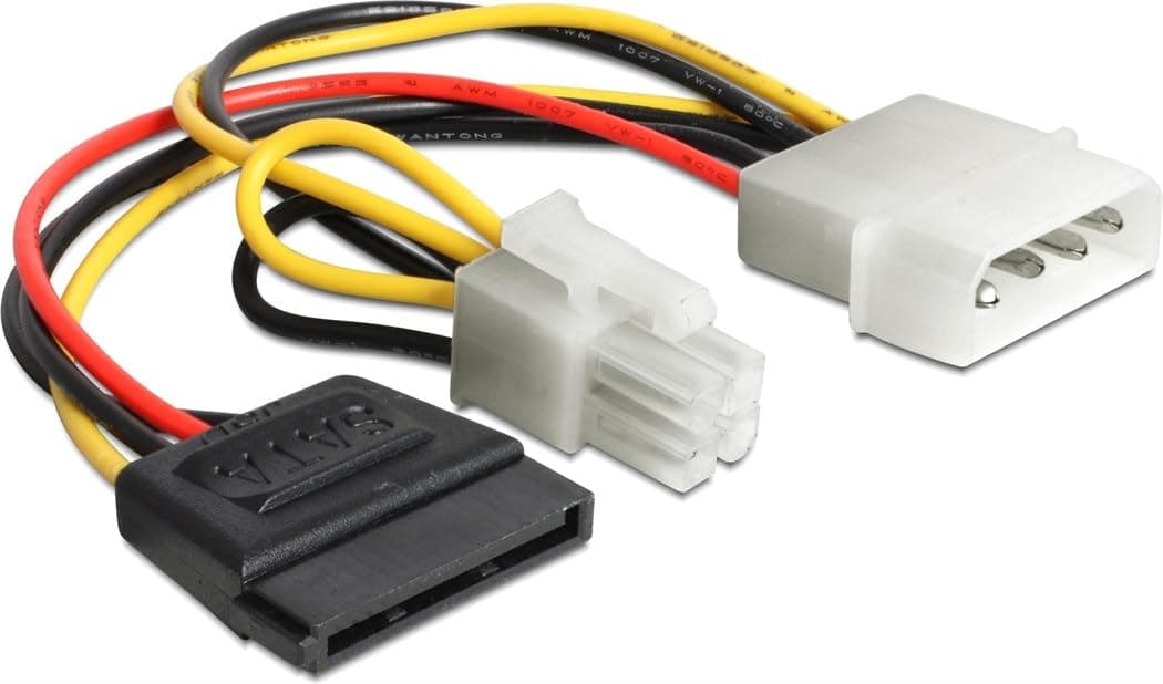 Кабел DeLock Power Molex 4 pin мъжко към SATA 15 pin женско + P4 мъжко, 15 cm