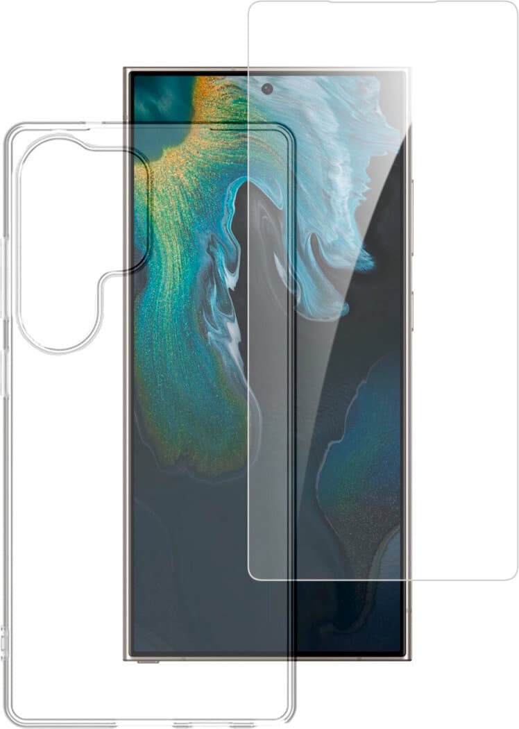Тънък силиконов кейс и стъклено защитно покритие за дисплея на Samsung Galaxy S25 Ultra - 4smarts 360° Protection Set (прозрачен)