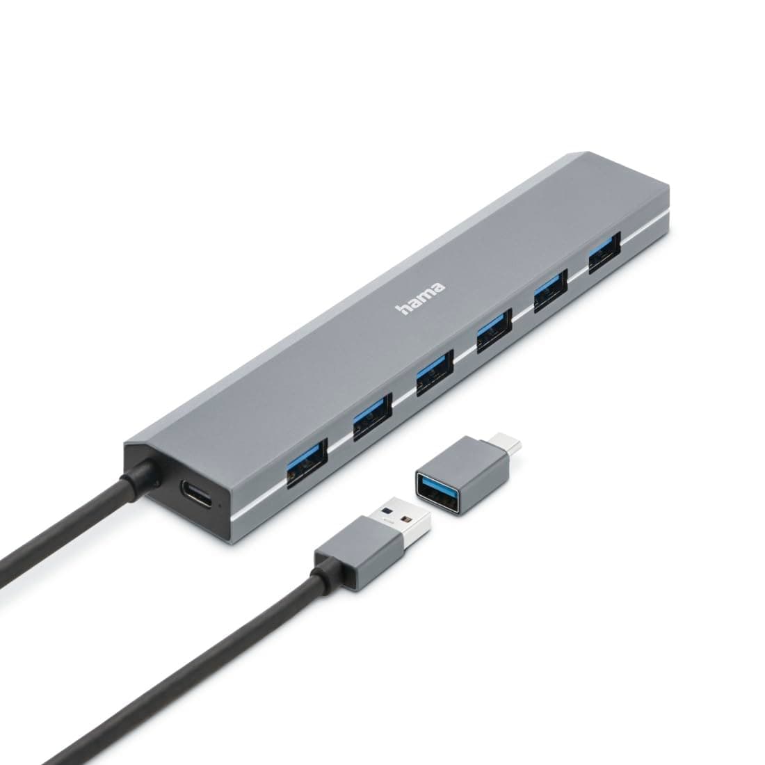 HAMA 7-портов хъб, USB 3.2 Gen 1, 5 Gbit/s, USB-C адаптер със захранване