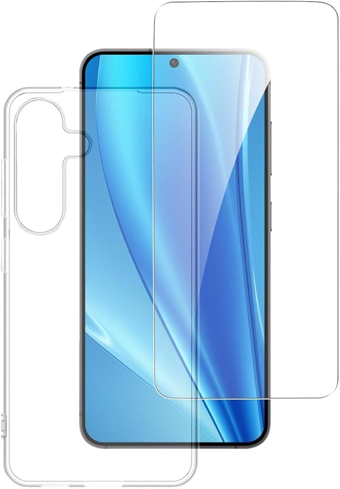 Тънък силиконов кейс и стъклено защитно покритие за дисплея на Samsung Galaxy S25 - 4smarts 360° Protection Set (прозрачен)