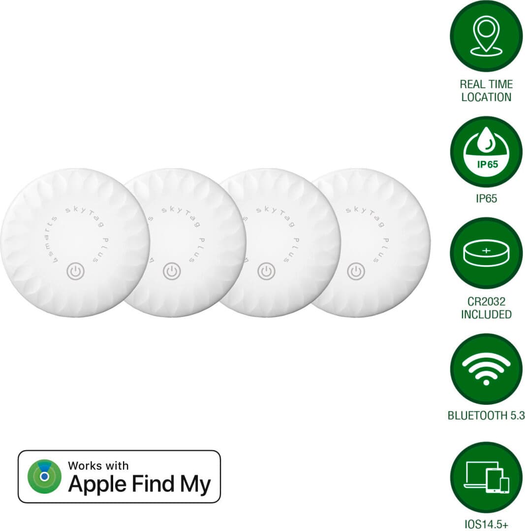 Комплект от 4 броя устройство за намиране на изгубени вещи чрез FindMy - 4smarts SkyTag Plus Location Finder 4 Set (бял)