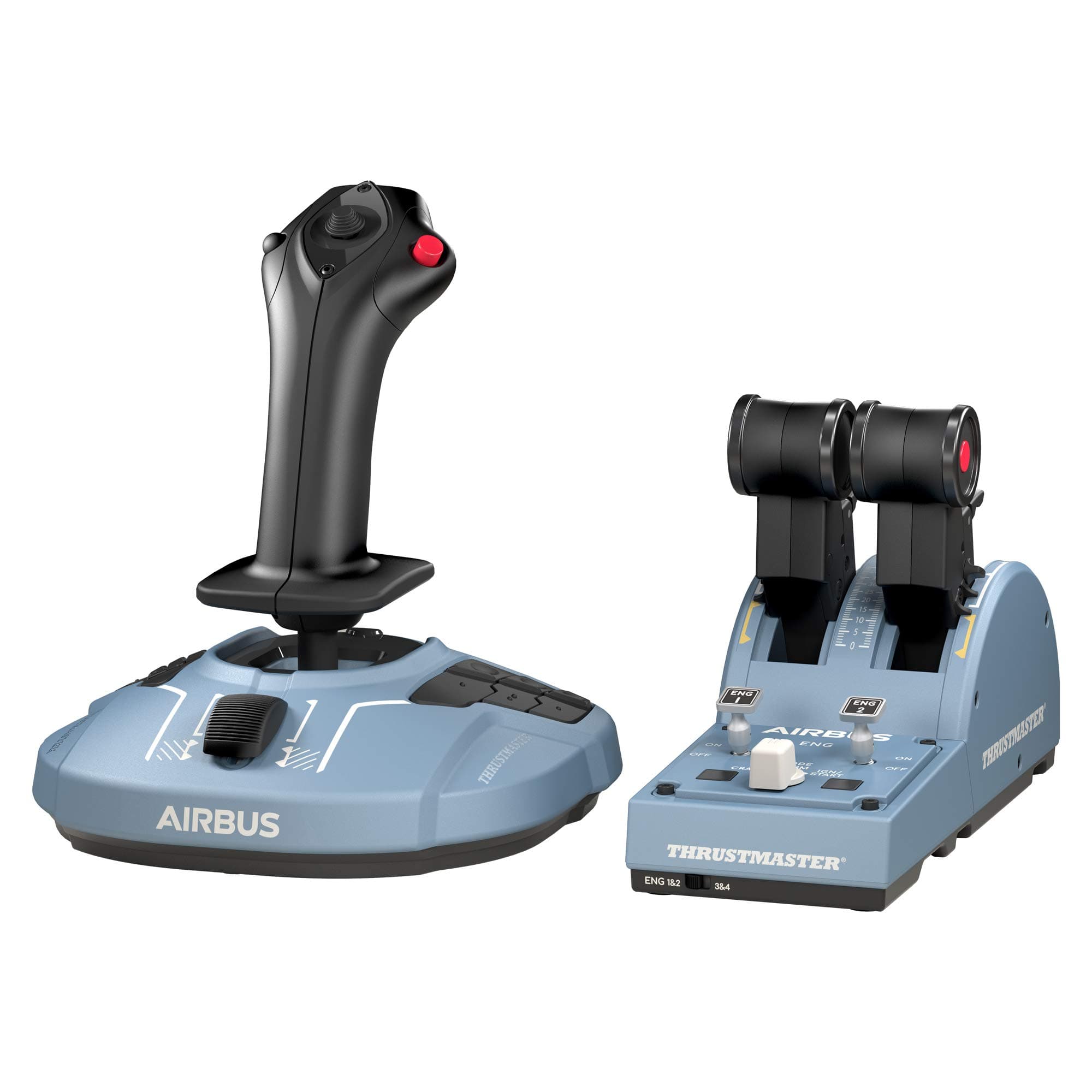 Жичен джойстик Thrustmaster TCA Officer Pack Airbus Edition, авиосимулатор за PC, Черен/Син