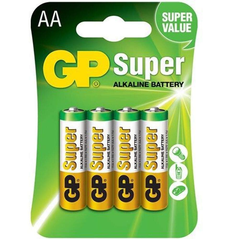 Алкална батерия GP SUPER LR6 AA, 4 бр. в опаковка, 1.5V, GP15A
