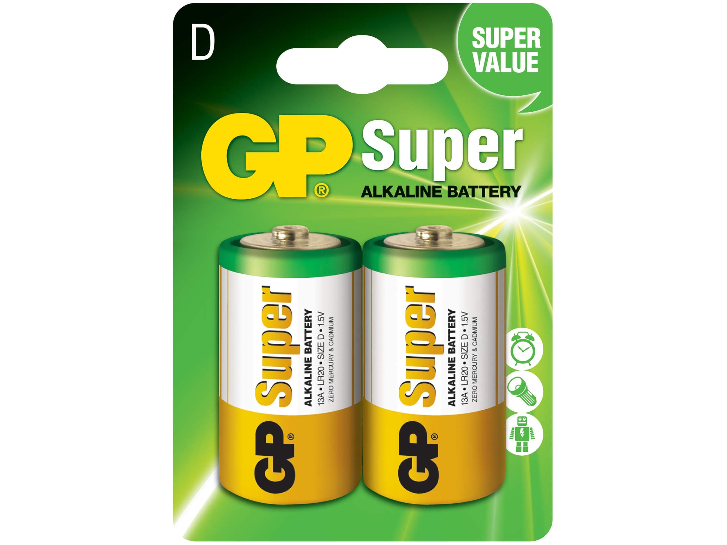 Алкална батерия GP SUPER LR20, 2 бр. в опаковка / блистер, 1.5V