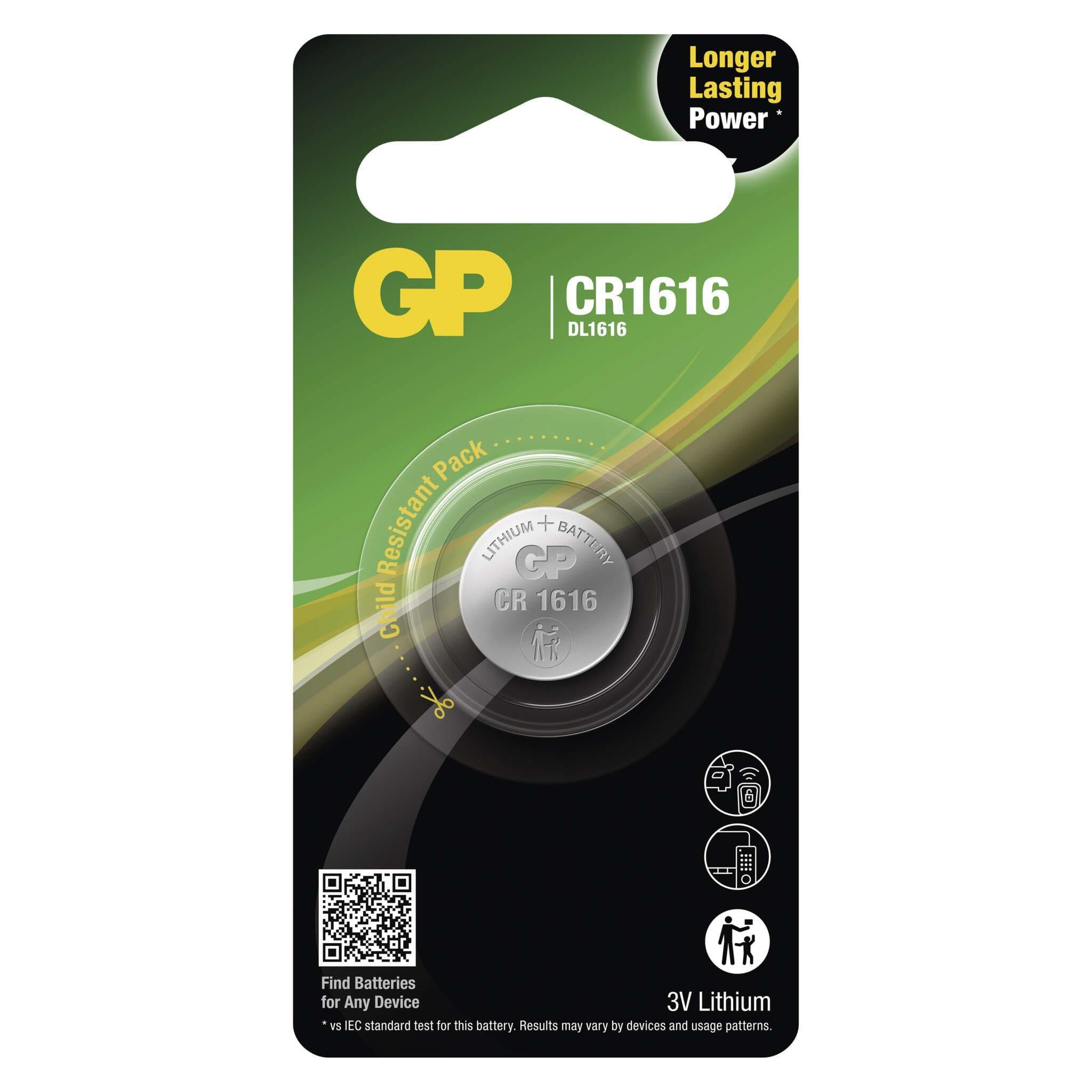 Литиева бутонна батерия GP CR 1616 3V 1 бр. в блистер /цена за 1 бр./ GP