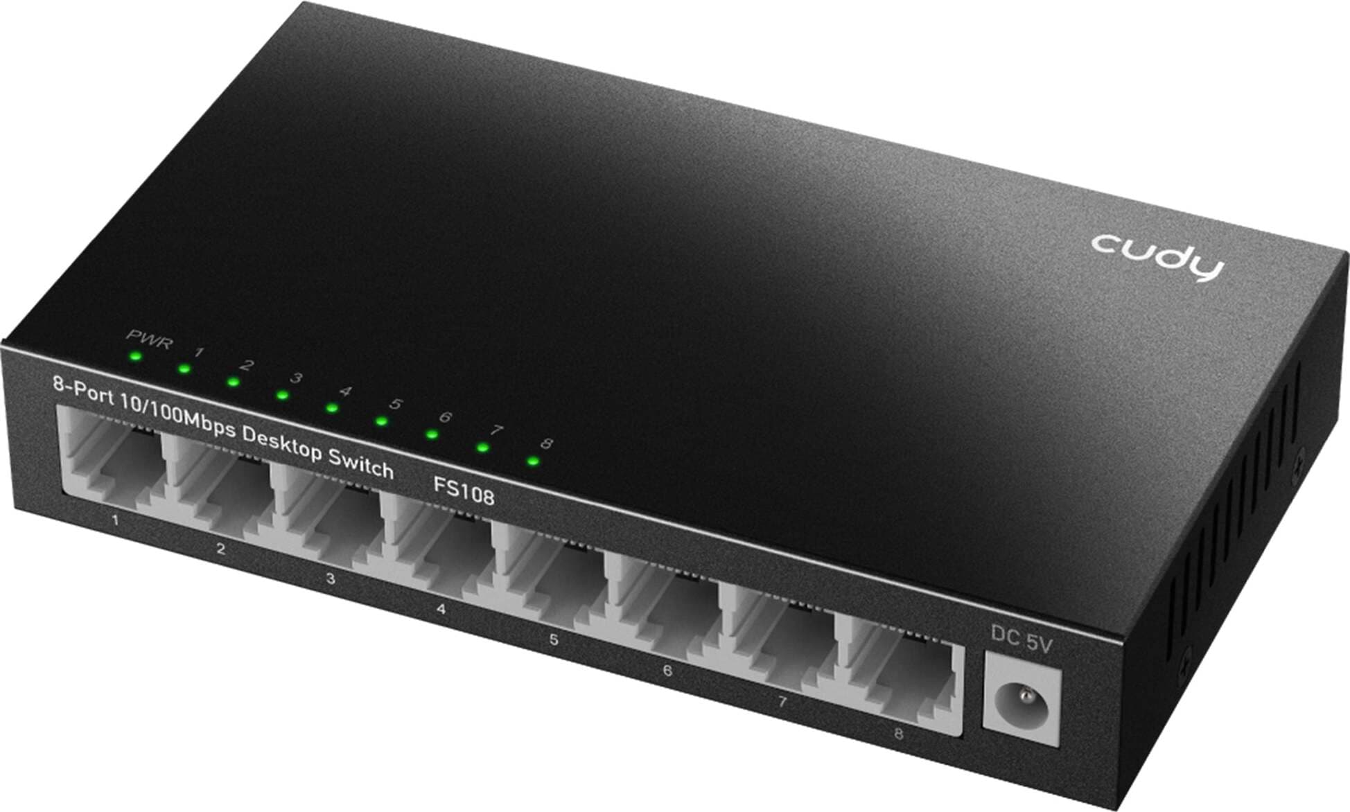 Суич Cudy FS108, 8-портов 10/100 Mbps RJ 45, Метален корпус, Черен