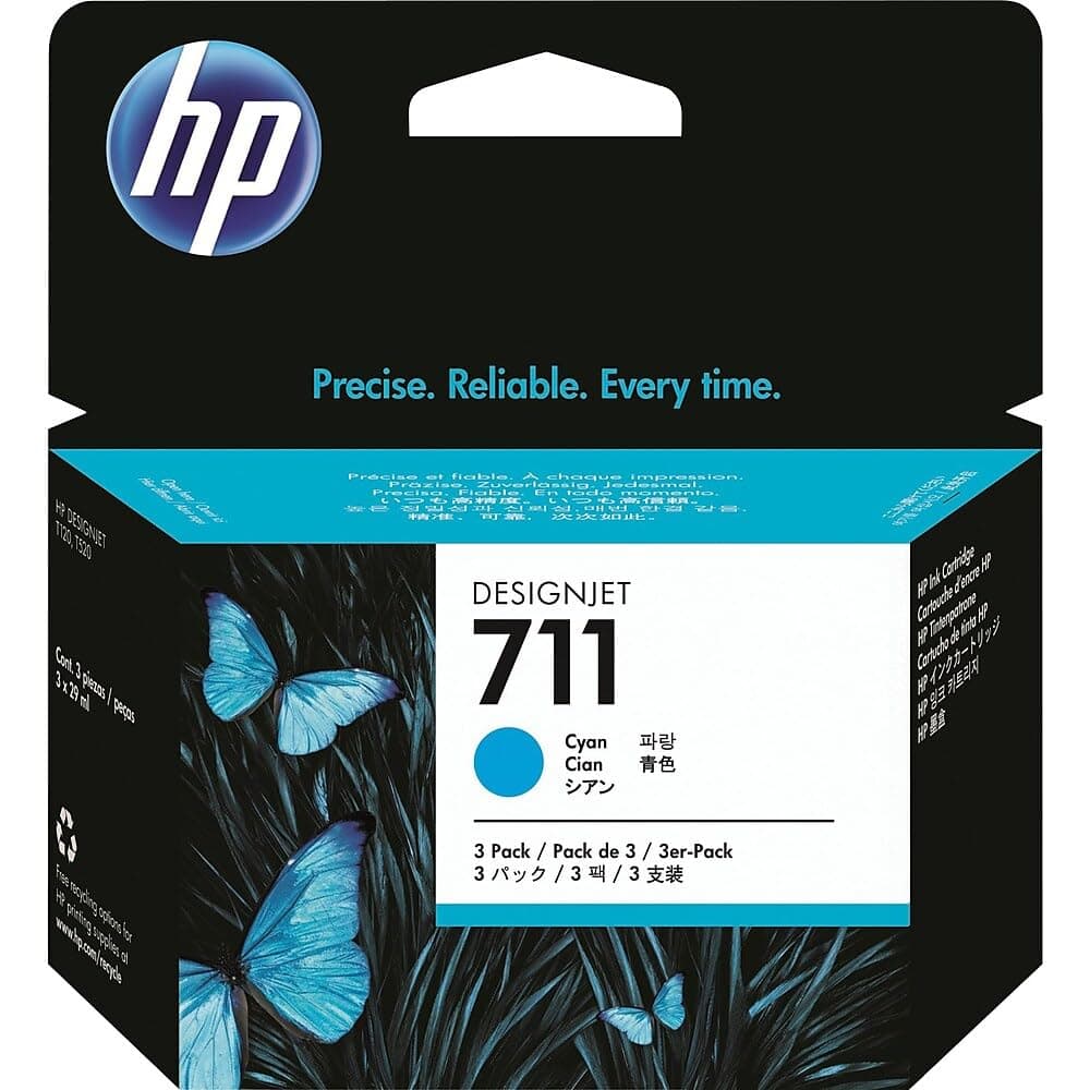 HP 711 оригинална касета с мастило CZ134A cyan стандартен капацитет 3 пакета