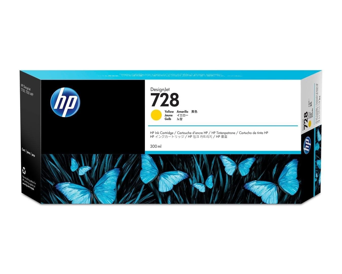 HP 728 оригинална касета с жълто мастило 300 ml F9K15A