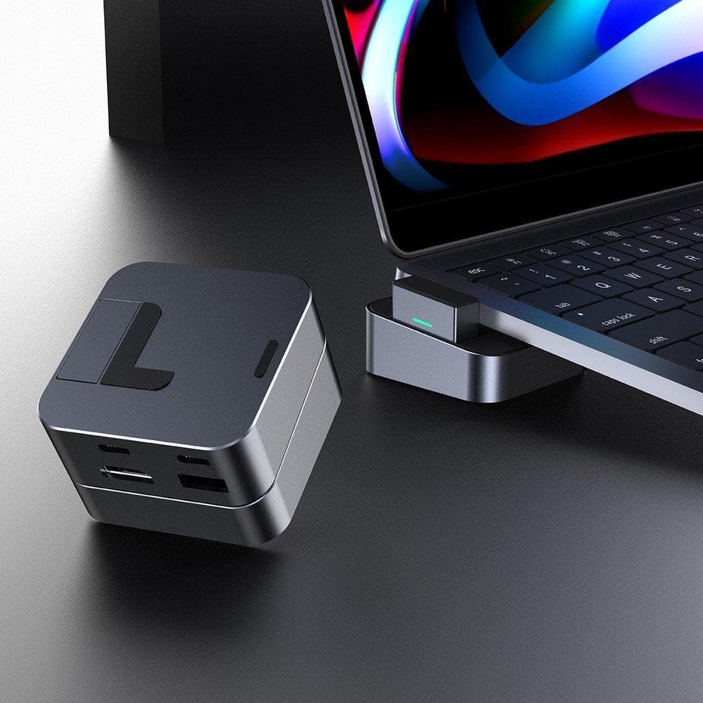Мултифункционален хъб за свързване на допълнителна периферия за MacBook Pro - Joyroom J-Cube 8 in 1 USB-C MacBook Docking Station (тъмносив)