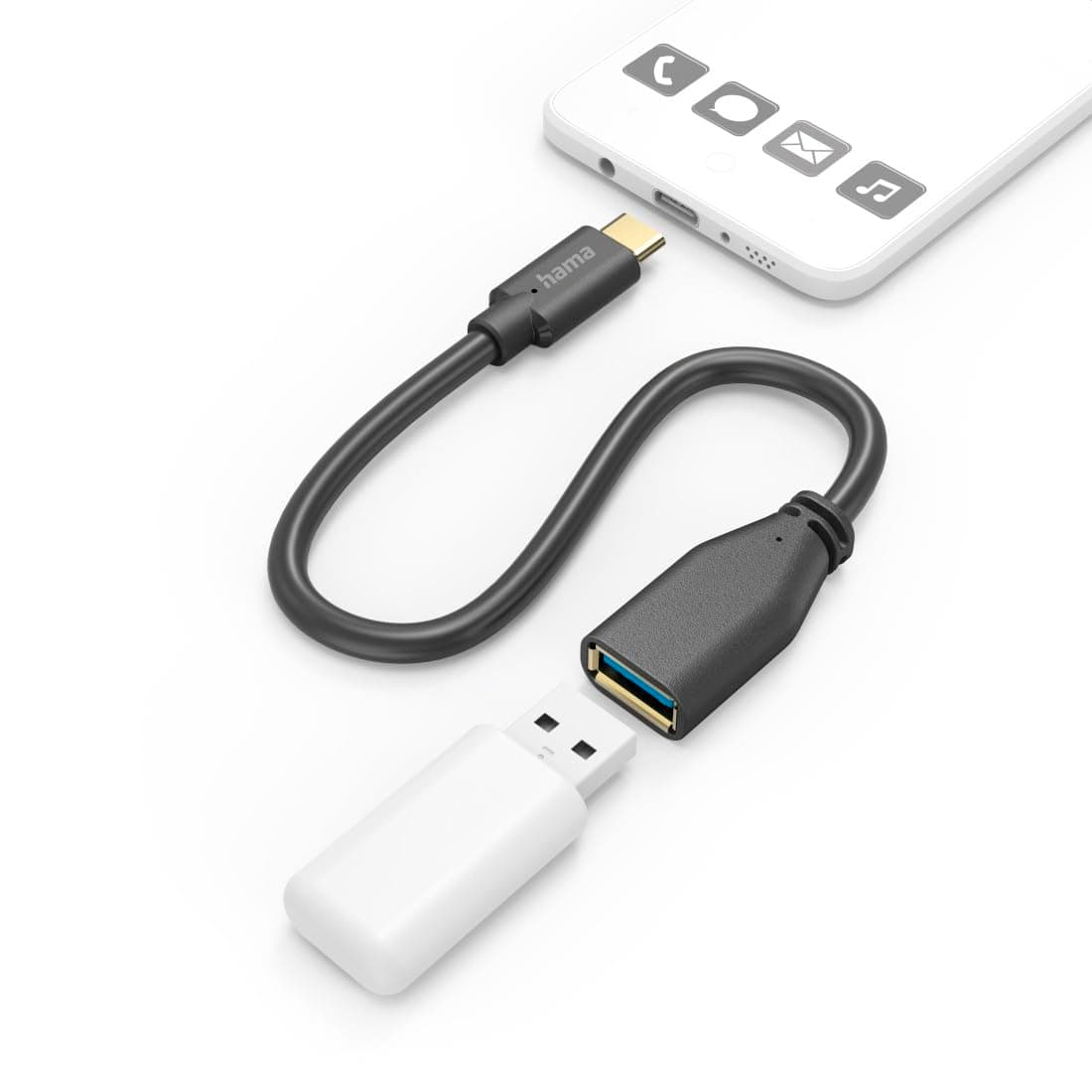 HAMA Адаптер OTG USB-C мъжко - USB-A женско, 0.15m, черен