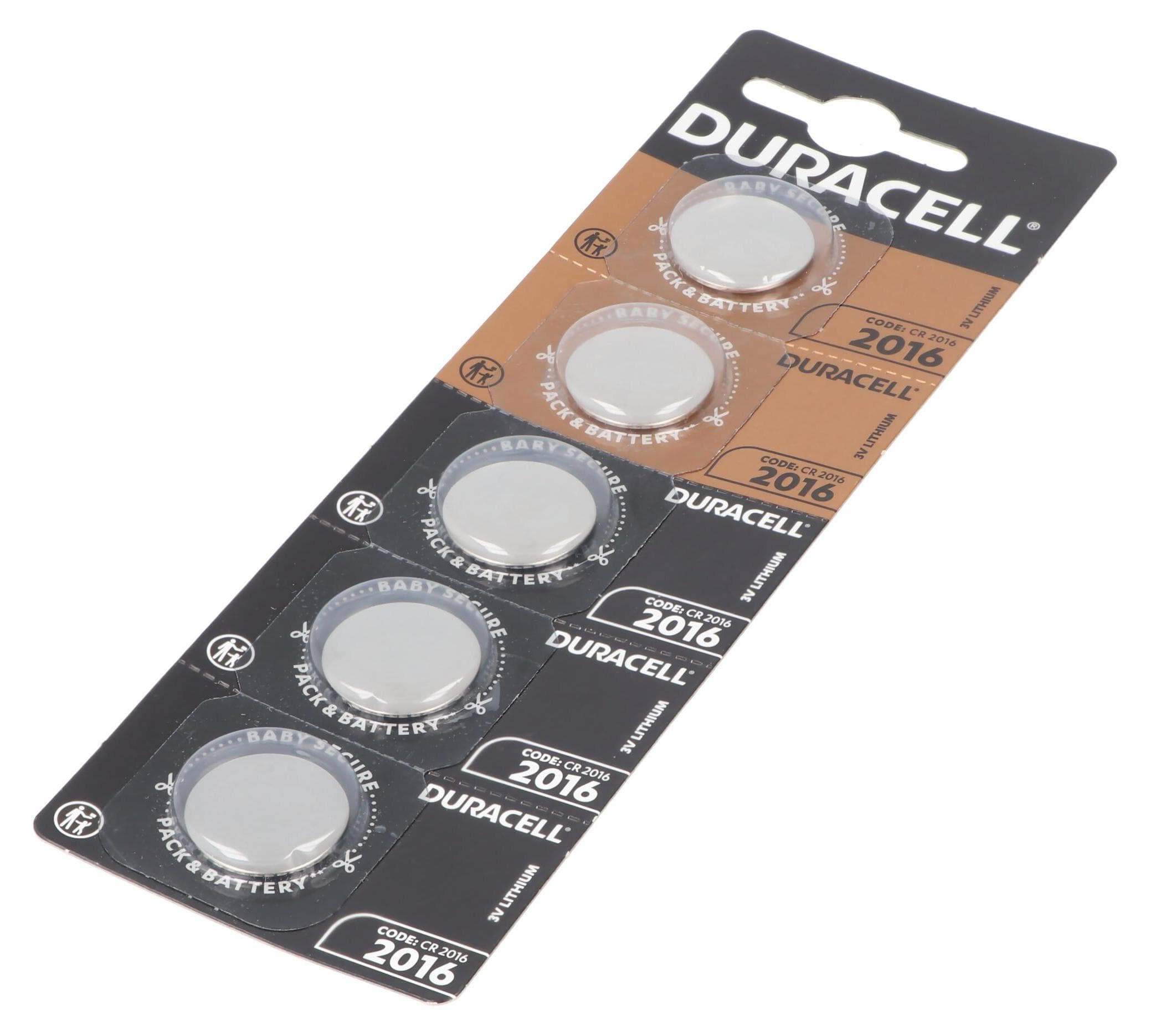 Бутонна батерия, DURACELL CR2016, 3V, 5 бр. в блистер, Литиева, /цена за 1 батерия/