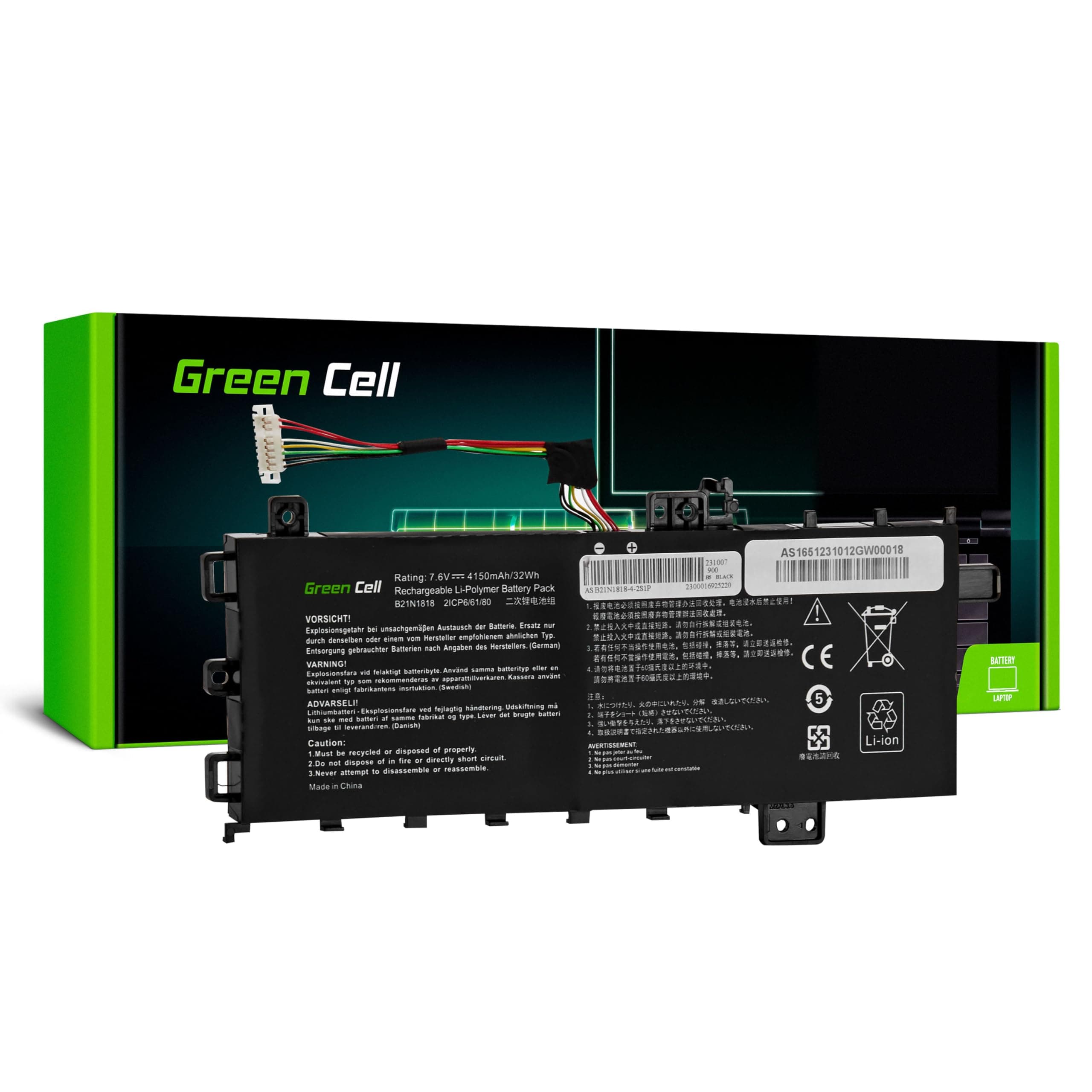 Батерия за лаптоп GREEN CELL ASUS B21N1818 C21N1818-1 for Asus VivoBook 15 A512 7,6V 4150mAh LIPO