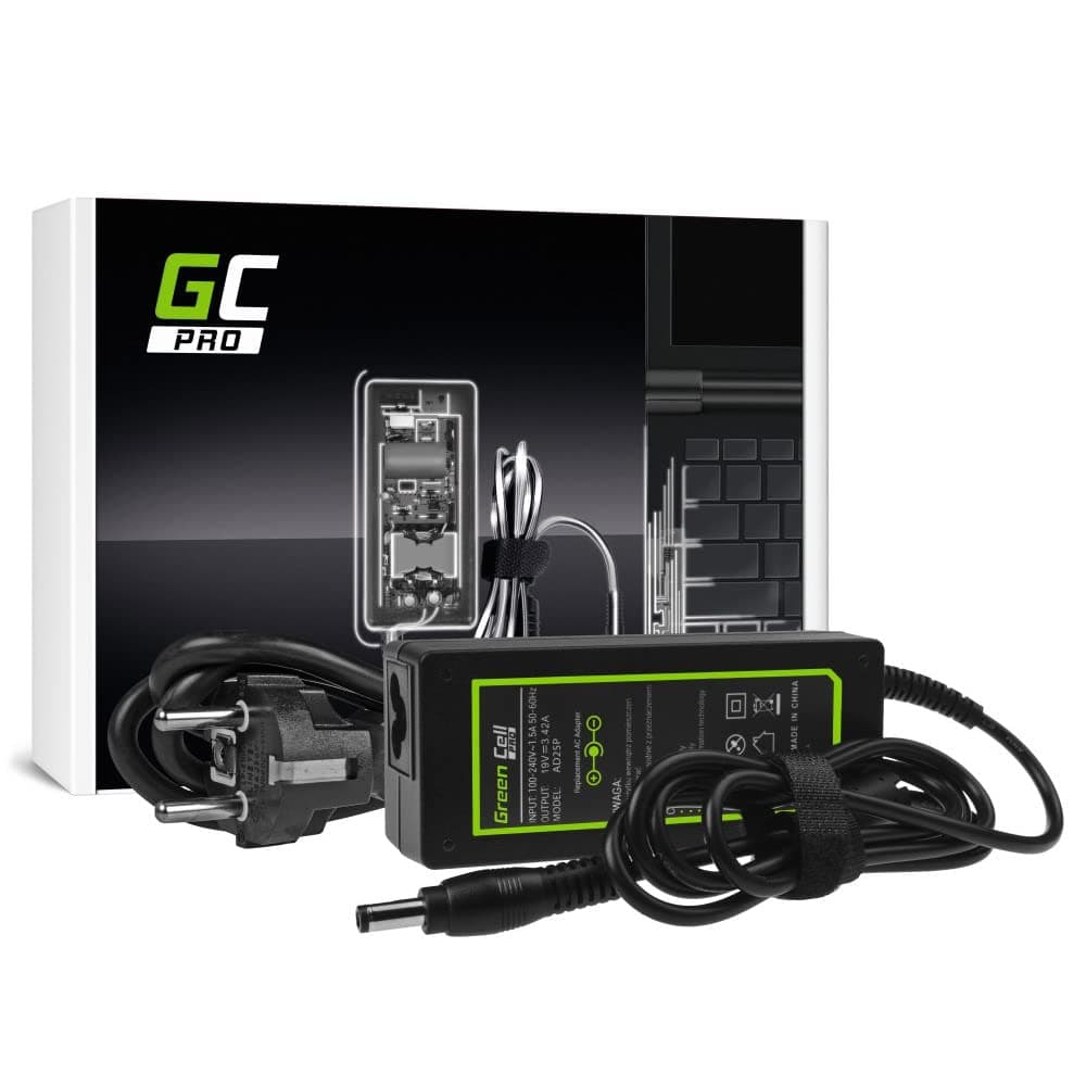Захранване за лаптоп GREEN CELL, PRO Charger / AC Adapter 19V 3.42A 65W for Asus R510C R510L R556L X550C X550L Toshiba Satellite C650 L750 5.5mm-2.5mm