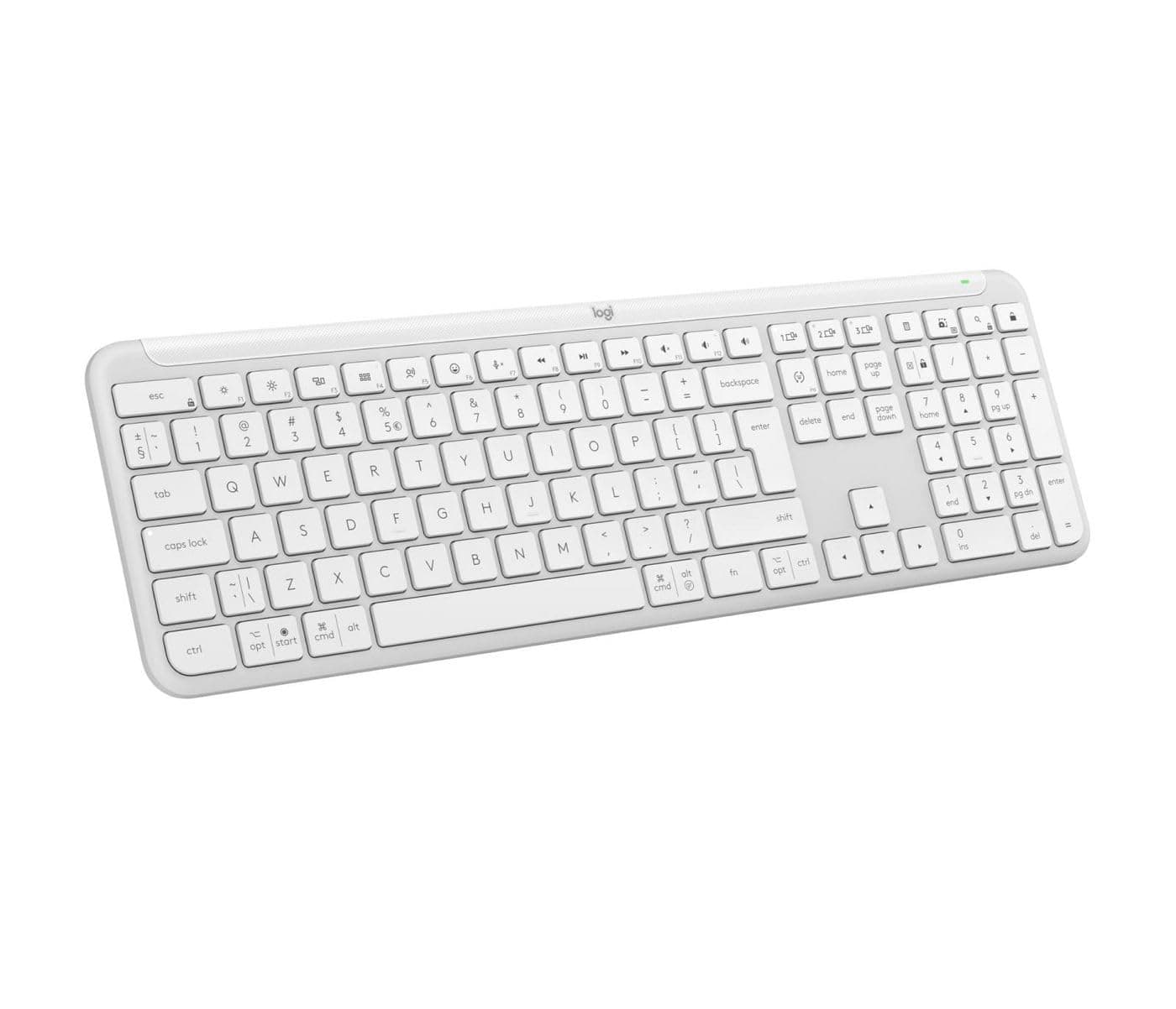 Клавиатура Logitech Signature Slim K950 (920-012466), безжична, US International подредба, бяла, Bluetooth, USB