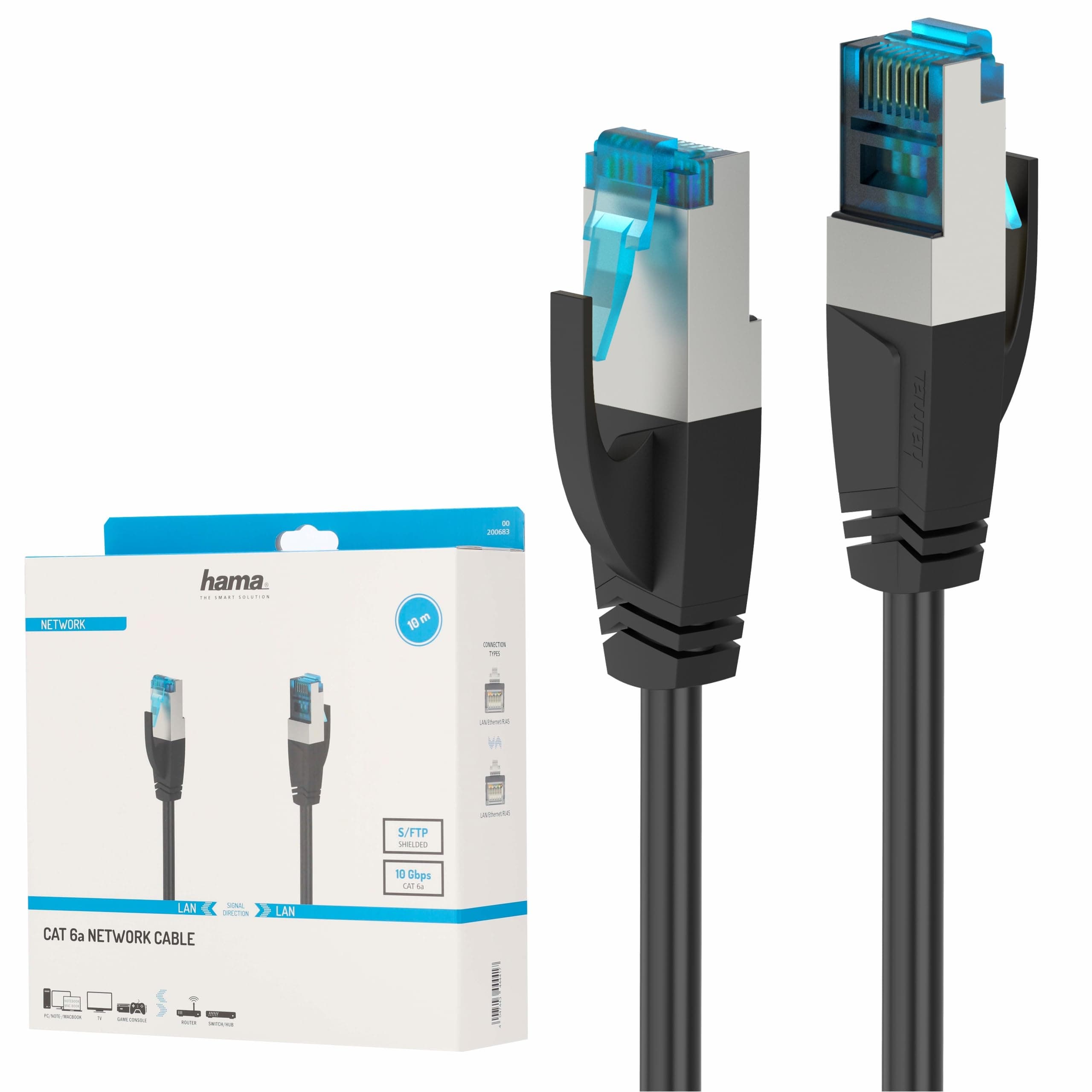 HAMA Мрежов пач кабел CAT 6a, 10 Gbit/s, S/FTP екраниран, 10.00 m