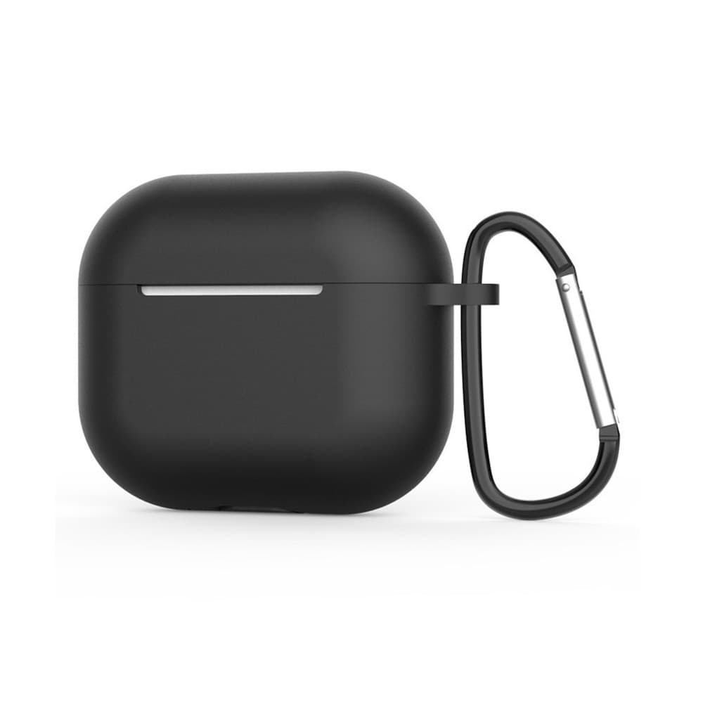 Тънък силиконов калъф с карабинер за Apple Airpods 4 (черен) - Techsuit Silicone Case