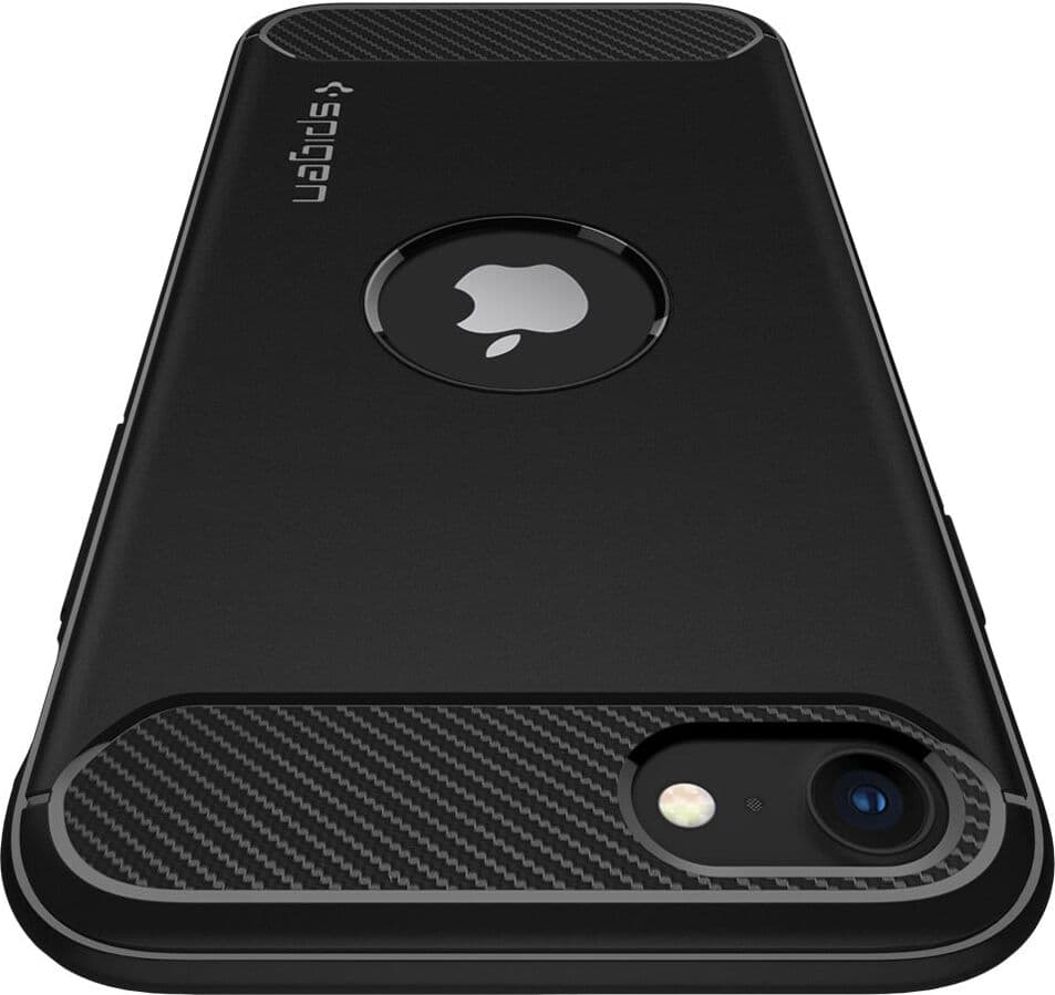 Термополиуретанов кейс с най-висока степен на защита за iPhone SE (2022), iPhone SE (2020) - Spigen Rugged Armor Case (черен)