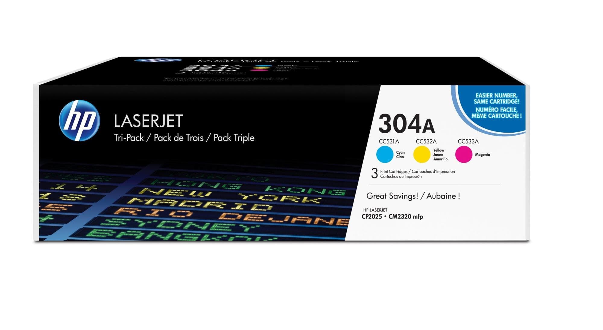 HP 304A оригинална тонер касета CF372AM cyan magenta yellow стандартен капацитет 3 x 2800 страници 3 пакета