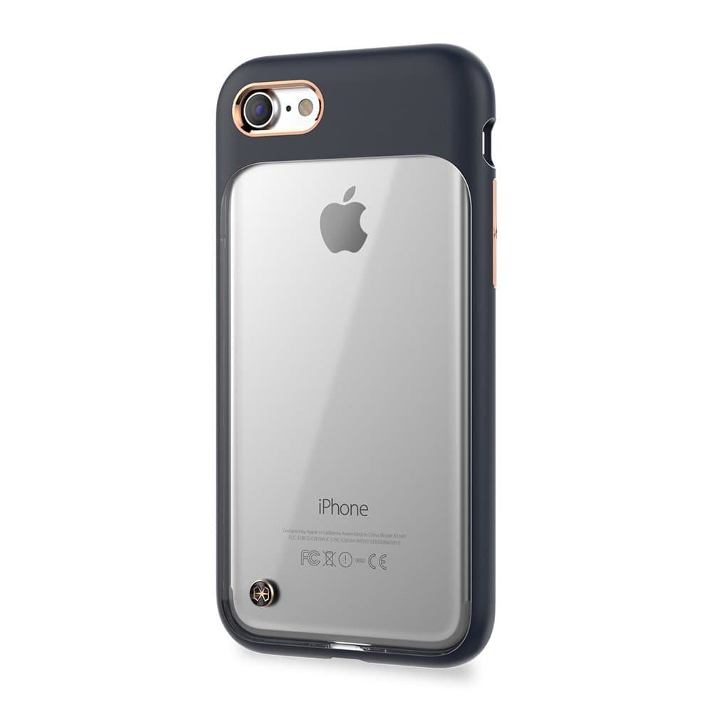 Удароустойчив хибриден кейс за iPhone SE (2022), iPhone SE (2020), iPhone 8, iPhone 7 - STILMIND Monokini Case (тъмносин-прозрачен)