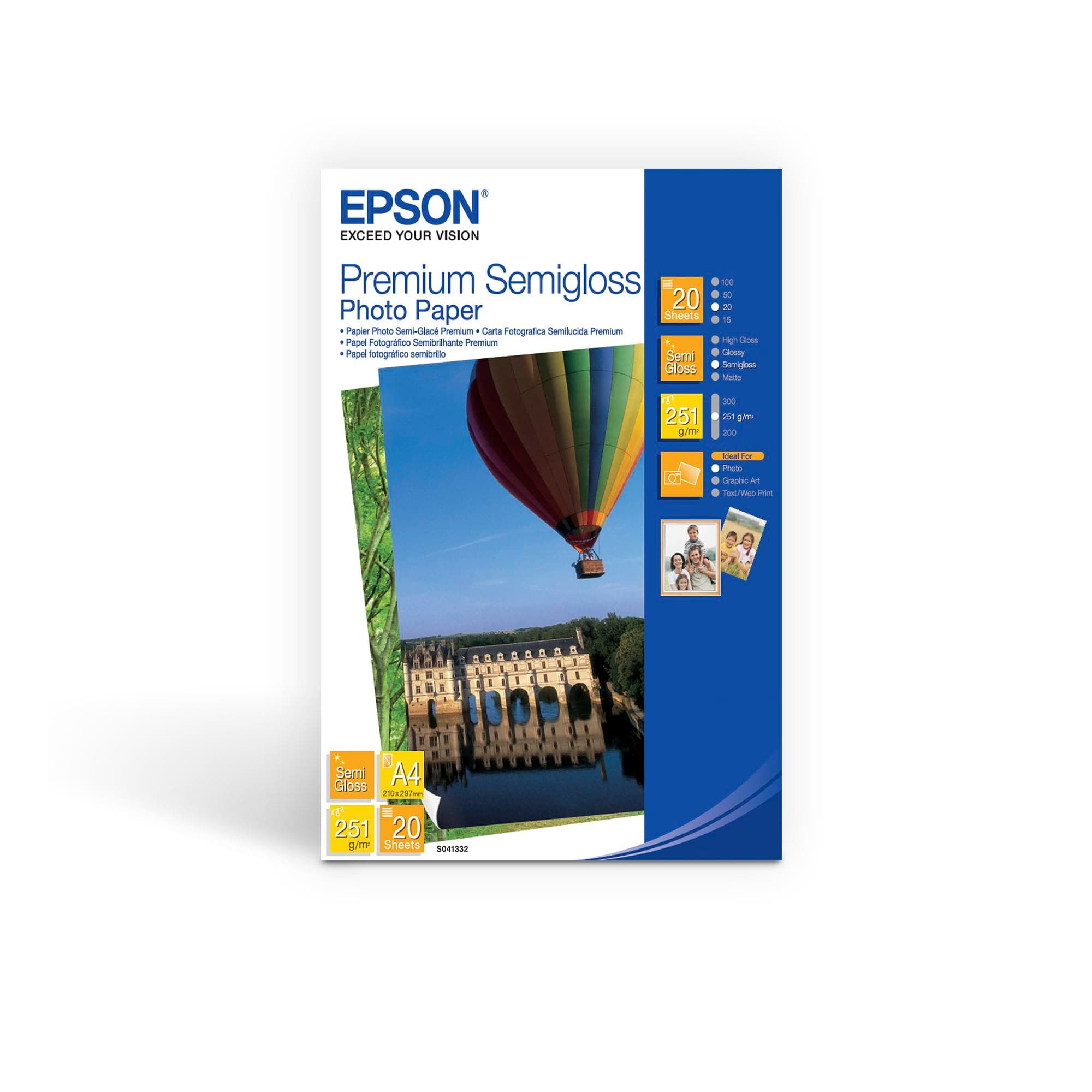 EPSON Premium полугланцова фотохартия мастиленоструйна 251g/m2 A4 20 листа 1 пакет