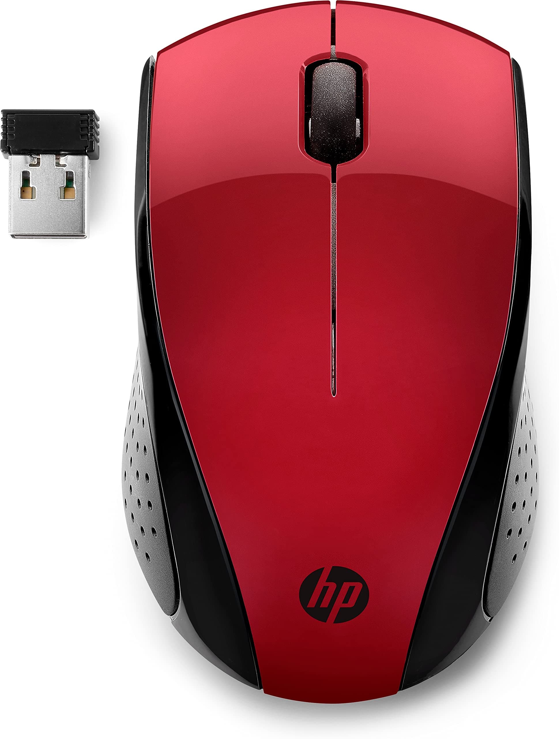 Мишка HP 220, оптична (1600 dpi), безжична, USB, червена