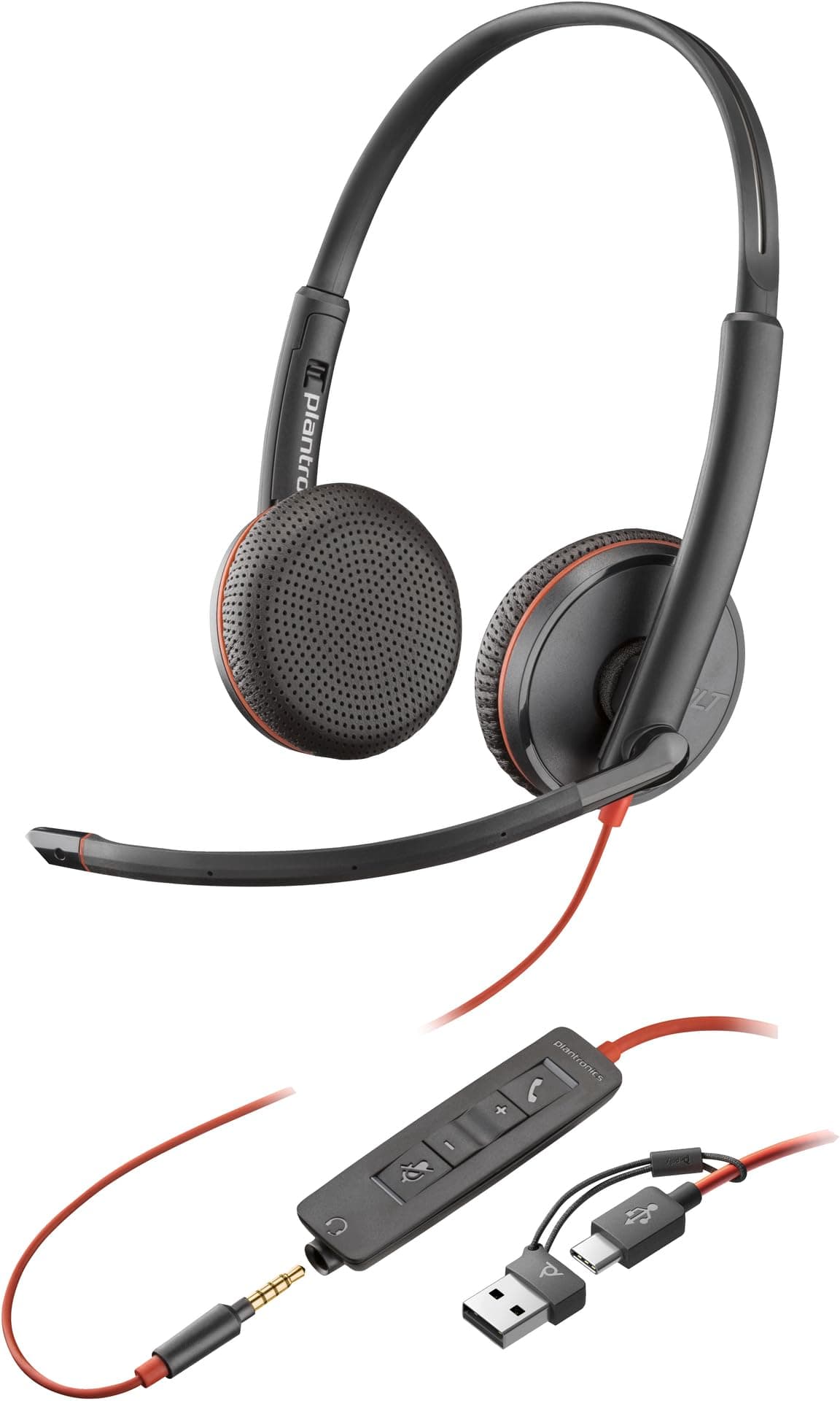 Слушалки HP Poly Blackwire 3225, USB-C, Jack 3.5mm, шумопотискащ микрофон, USB-C/A адаптер, черни