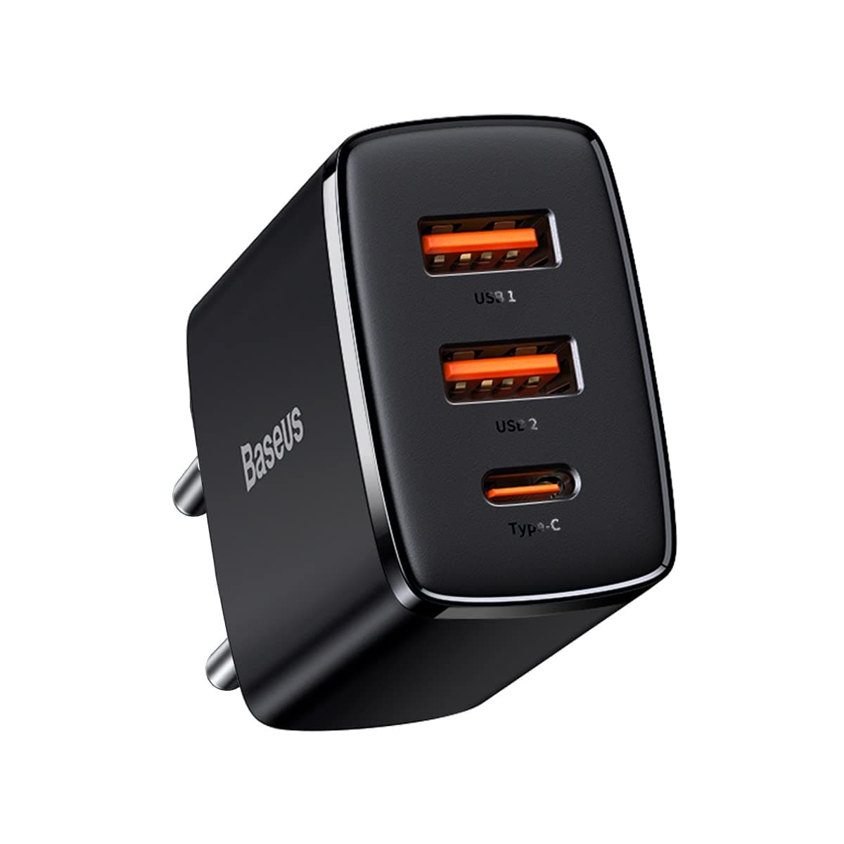 Зарядно устройство Baseus ompact Quick Wall Charger Black (CCXJ-E01), от контакт към 2x USB-A(ж)/ 1x USB-C(ж), 5-20V/1.5-3A, 30W, черно
