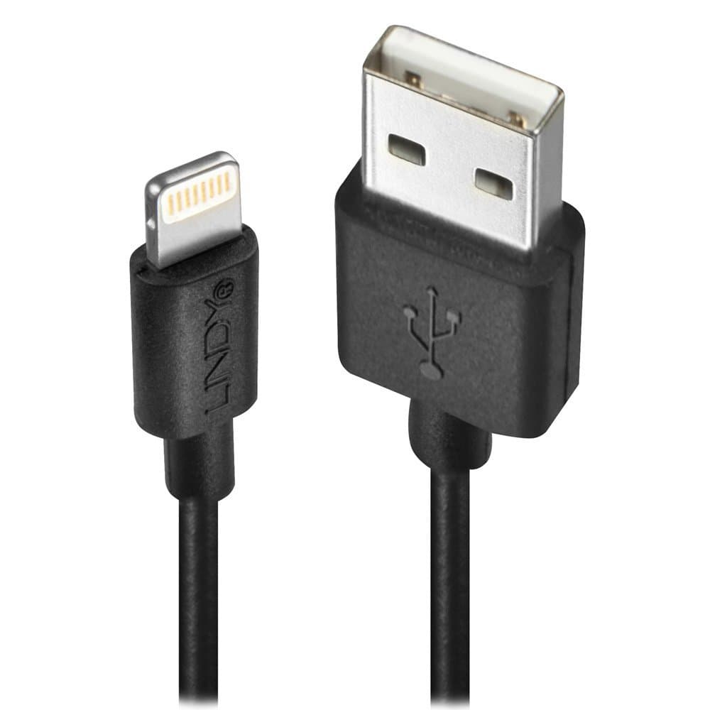 Кабел Lindy 31321, от USB A(м) към Lightning(м), 2m, черен