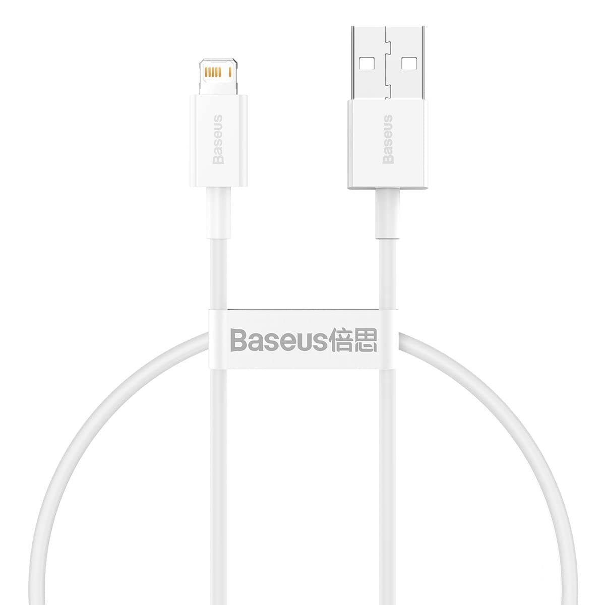 Кабел Baseus Superior Lightning White (CALYS-02), от USB-A(м) към Lightning(м), 0.25m, 2.4A/12W, бял