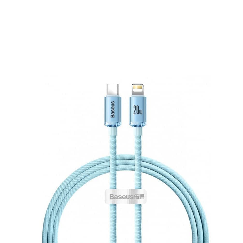 Кабел Baseus Crystal Shine USB-C to Lightning Cable (CAJY001303), от USB C(м) към Lightning(м), 1.2m, 20W, син