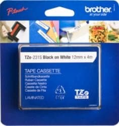 BROTHER TZE231S2 черен/бял 12 мм 4 м опаковка на дребно