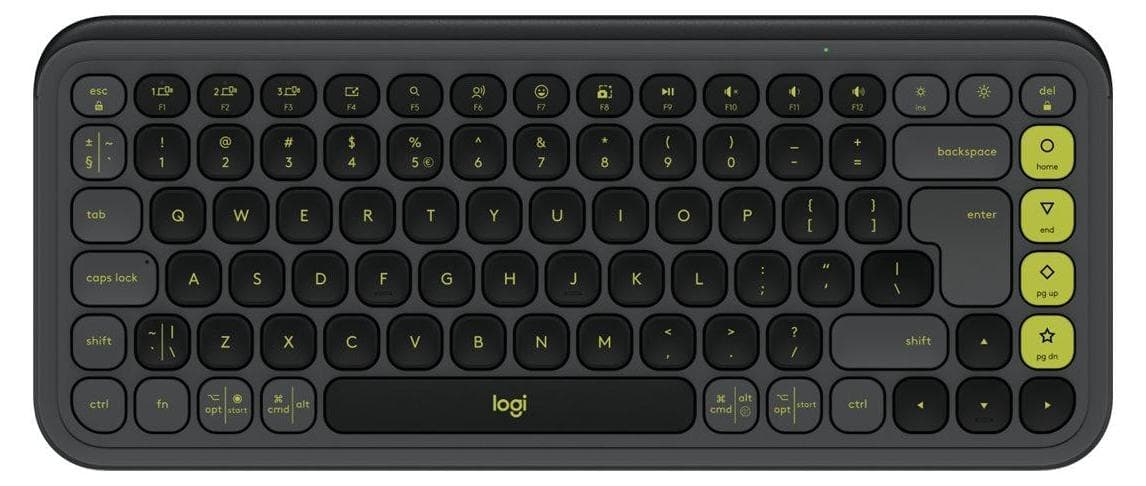 Клавиатура Logitech POP Icon Keys Graphite & Green (920-013071), безжична, 4 програмируеми клавиша, US International подредба, черна, Bluetooth