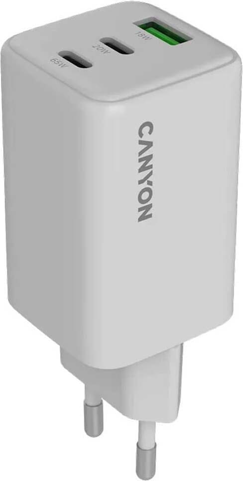 Зарядно устройство Canyon CU65ACC, от контакт към 2x USB-C(ж), 1x USB-A(ж), 20V/3.25A, бяло, 65W