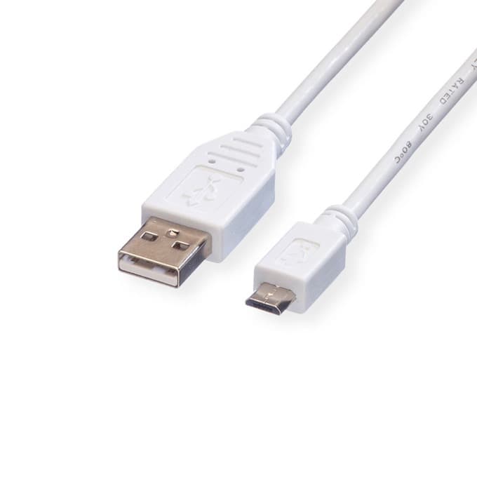 Кабел Roline 11.99.8755, от USB Type A(м) към USB Micro B(м), 3m, бял