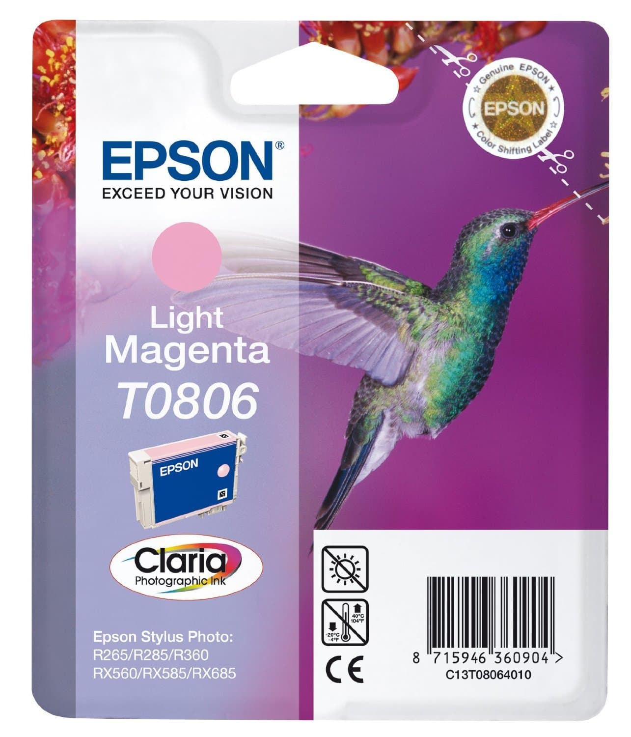 EPSON 1LB T0806 касета с мастило светло магента стандартен капацитет 7,4 ml 685 страници 1 пакет блистер без аларма