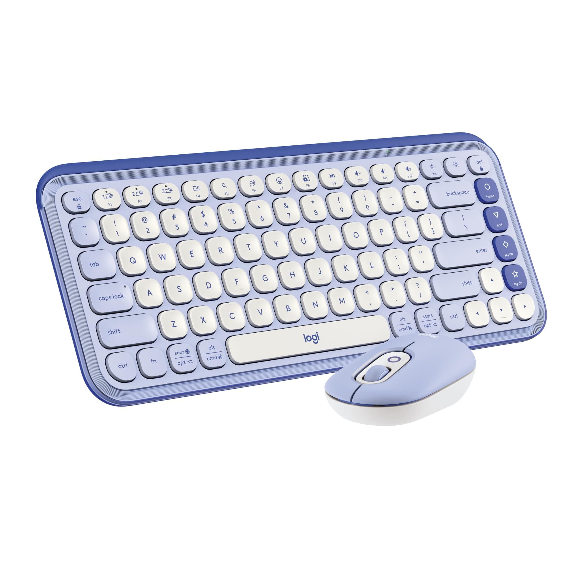 Комплект клавиатура и мишка Logitech POP Icon Combo Lilac & Off White (920-013078), безжични, 4 програмируеми клавиша, US International подредба, 4000dpi, Bluetooth, лилави