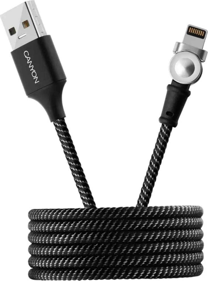 Кабел Canyon CNS-CFI8B, от USB Type A(м) към Lightning(м), 1m, въртящ се конектор, черен