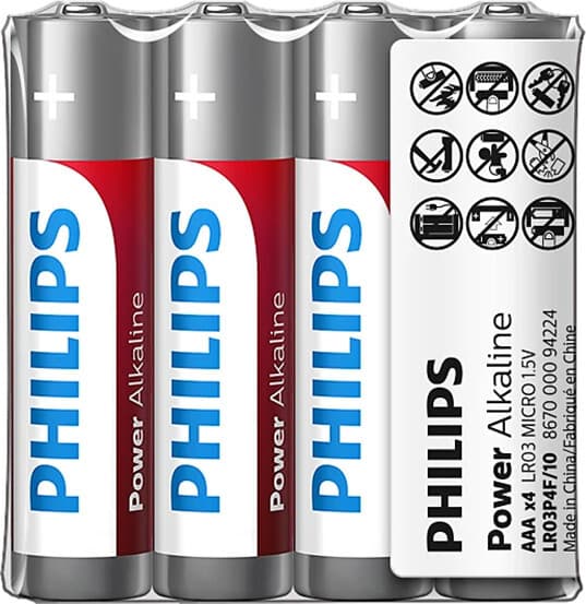 Philips Power Алкална батерия LR03 AAA, 4-фолиова