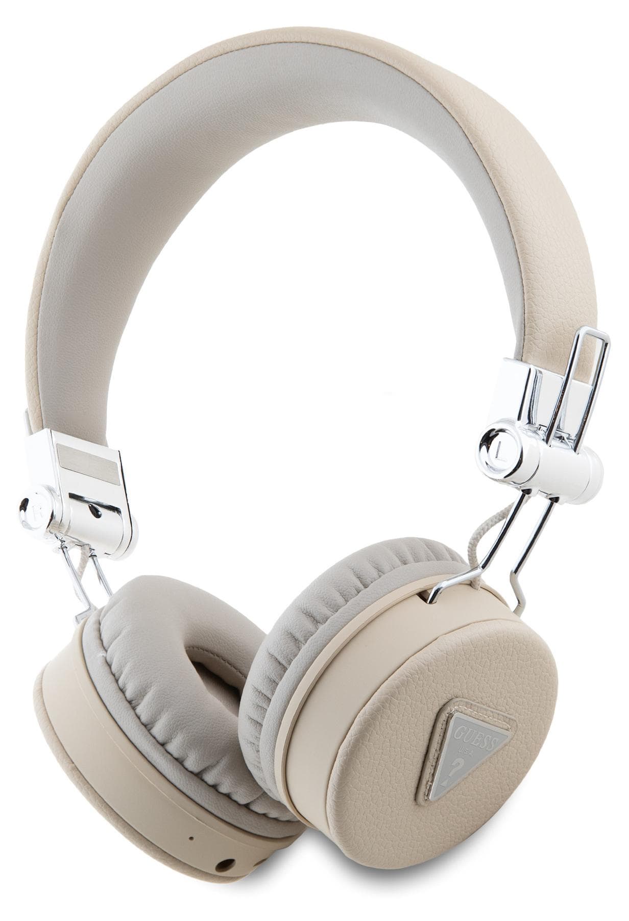 Безжични блутут слушалки с микрофон за мобилни устройства - Guess PU Grained Triangle Logo ENC Bluetooth Headphones (бежов)